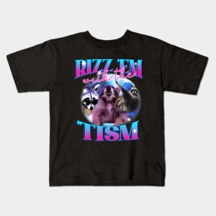 Autism Funny Rizz Em With The Tism Meme Autistic Opossum (2) Kids T-Shirt